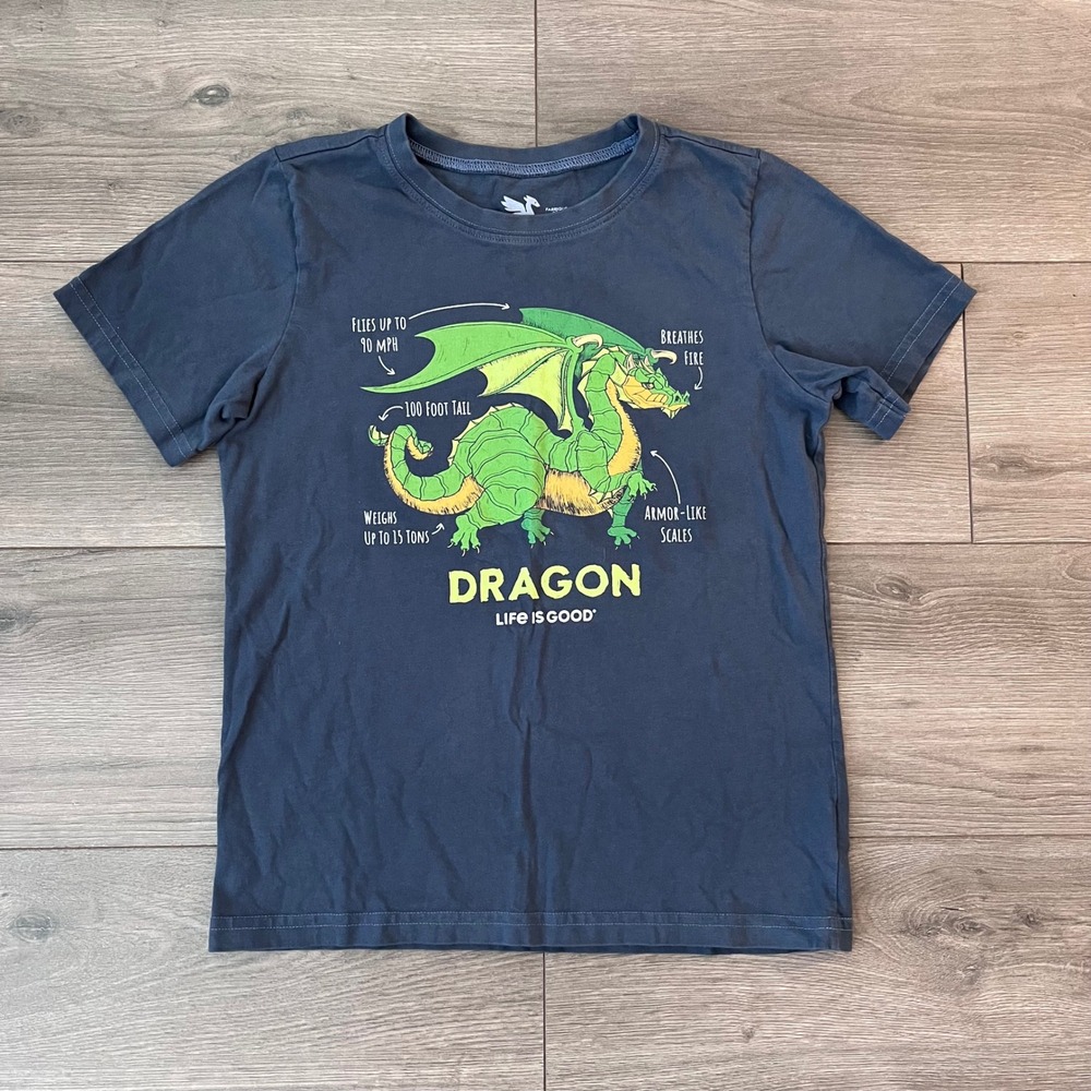 Life is Good Kids XL Dragon Crusher Tee Short Sleeve Graphic T-Shirt Blue Gray